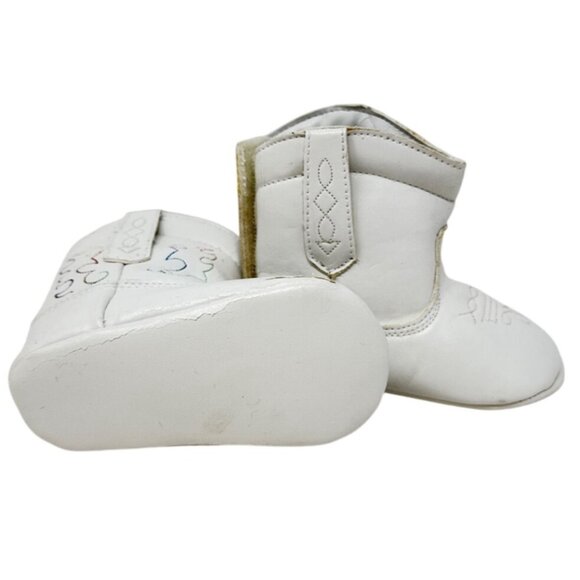 Baby Western Cowboy Booties Size 2 White Faux Leather - Picture 6 of 6